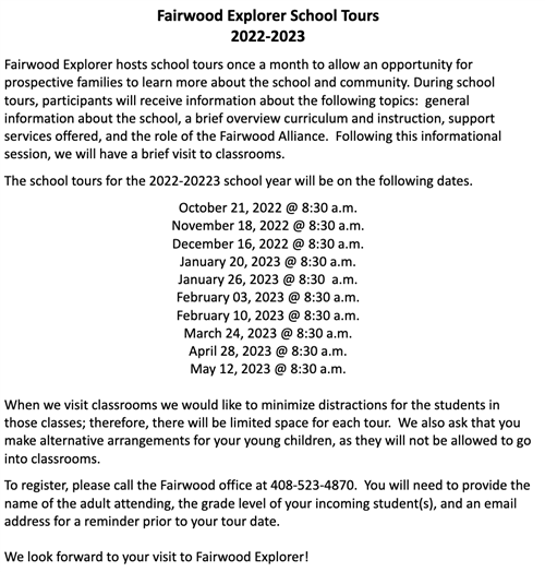 School Tour Schedule